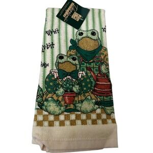 Design Cottage Barth & Dreyfuss Frog Gardening Cotton Kitchen Towel Rib-bit NWT